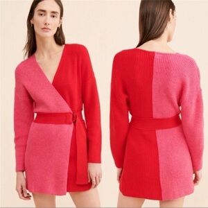 NWT! 4SI3NNA Red and Pink Knit Wrap Dress with belt SMALL